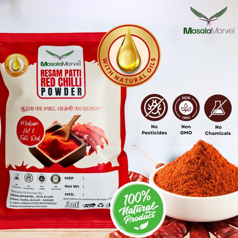 Masala Marvel Red Chilli Powder - 500gm | Pure & Spicy Lal Mirch Powder | Resham Patti - Image 3